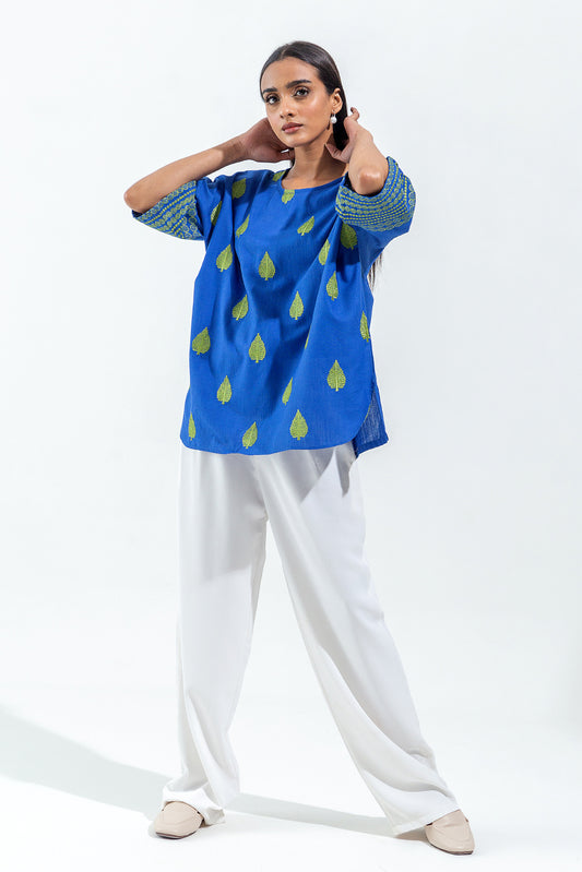 EMBROIDERED SLUB KHADDAR TOP (PRET)