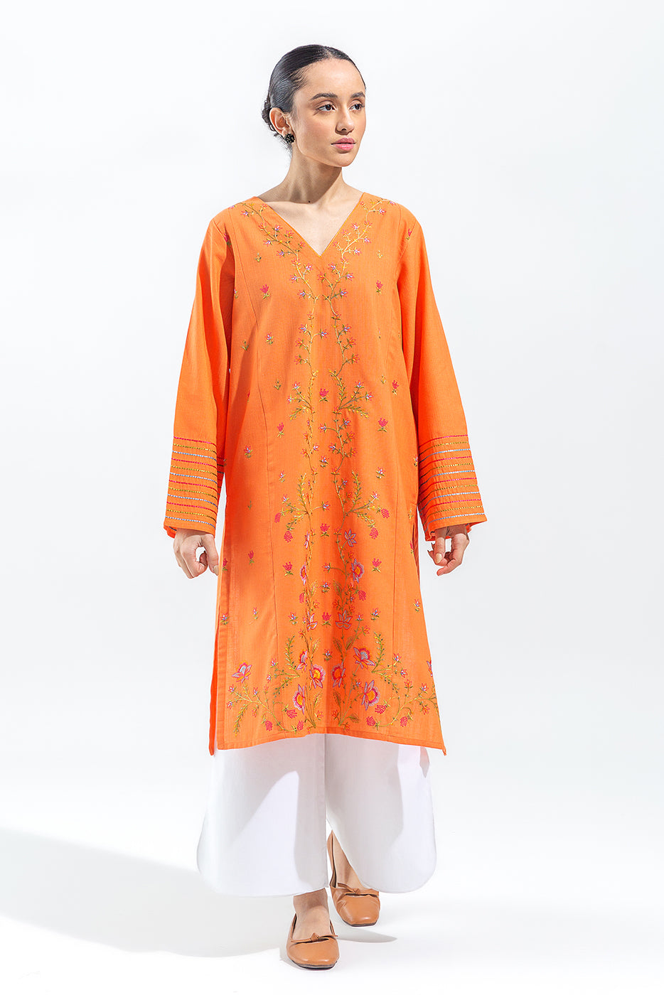 EMBROIDERED SLUB KHADDAR SHIRT (PRET)