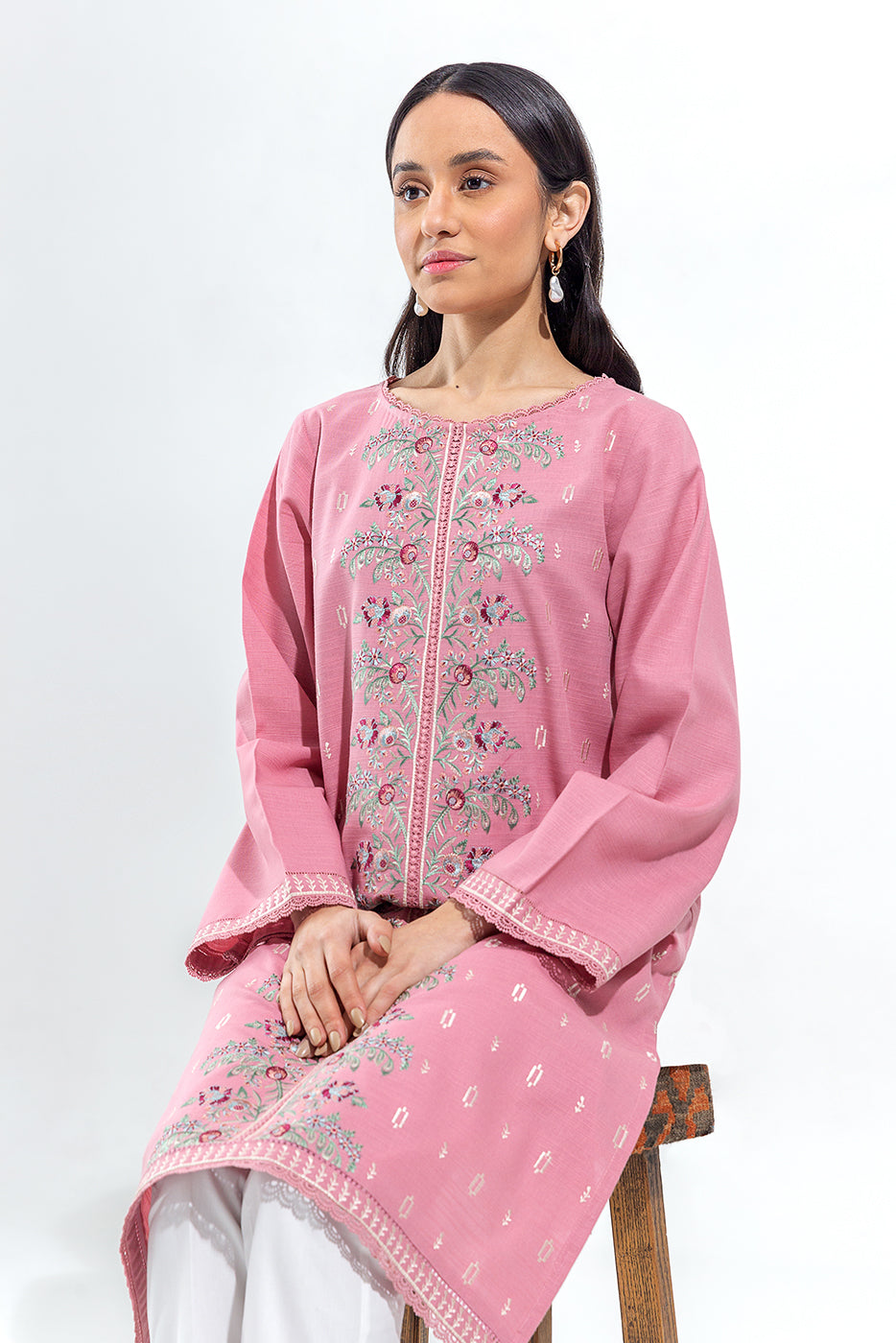 EMBROIDERED SLUB KHADDAR SHIRT (PRET)