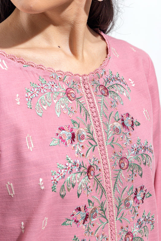 EMBROIDERED SLUB KHADDAR SHIRT (PRET)