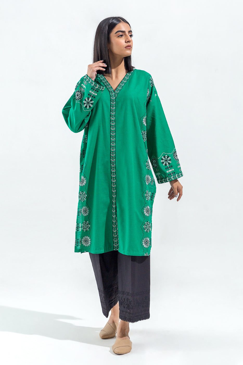 EMBROIDERED SLUB KHADDAR SHIRT (PRET)
