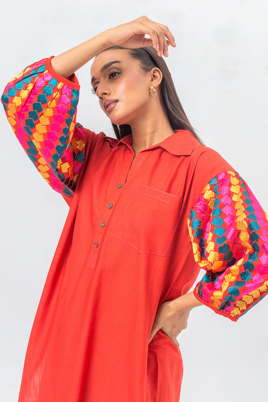 2 PIECE EMBROIDERED SLUB KHADDAR SUIT (PRET)