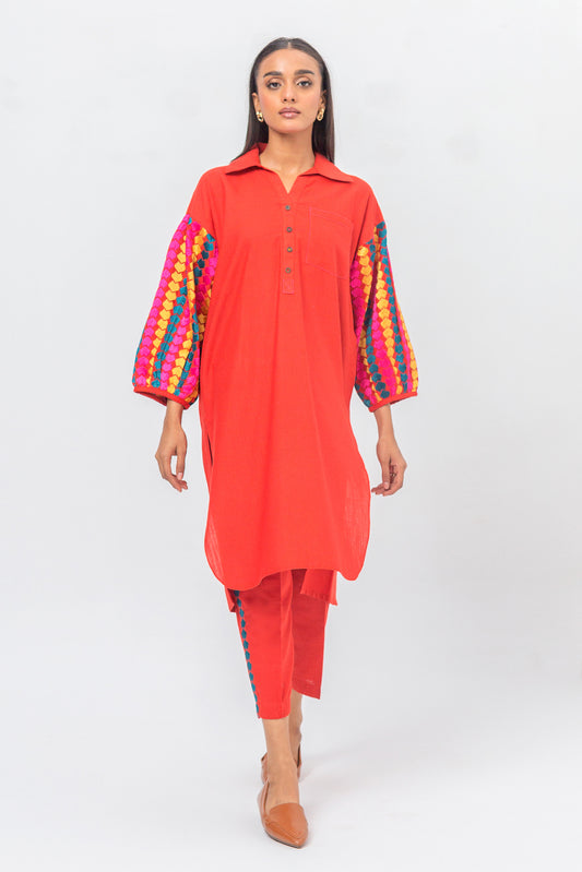 2 PIECE EMBROIDERED SLUB KHADDAR SUIT (PRET)