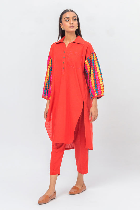 2 PIECE EMBROIDERED SLUB KHADDAR SUIT (PRET)