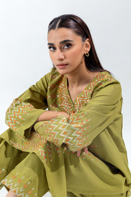 2 PIECE EMBROIDERED SLUB KHADDAR SUIT (PRET)