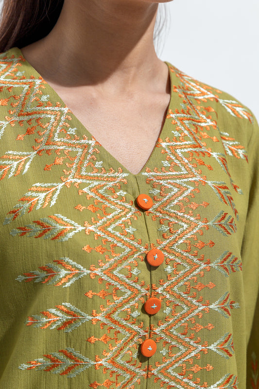 2 PIECE EMBROIDERED SLUB KHADDAR SUIT (PRET)