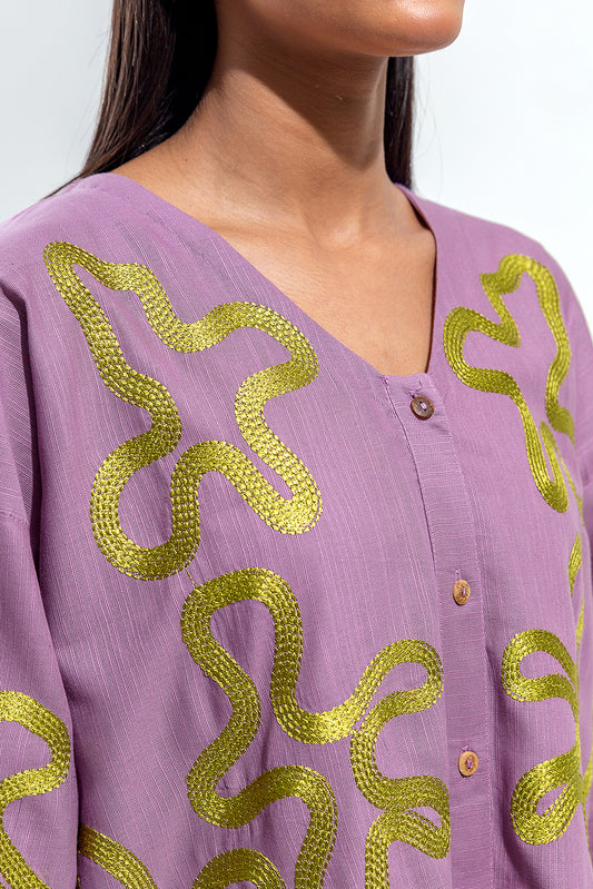 EMBROIDERED SLUB KHADDAR SHIRT (PRET)