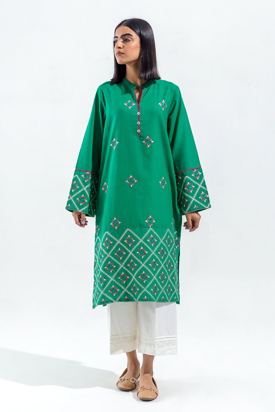 EMBROIDERED SLUB KHADDAR SHIRT (PRET)