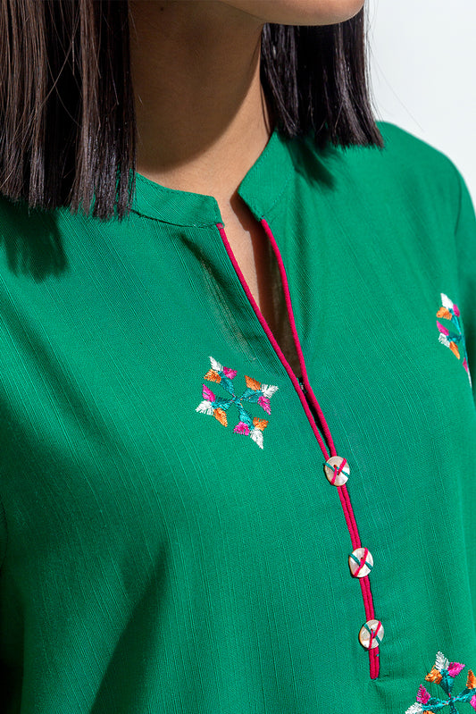 EMBROIDERED SLUB KHADDAR SHIRT (PRET)