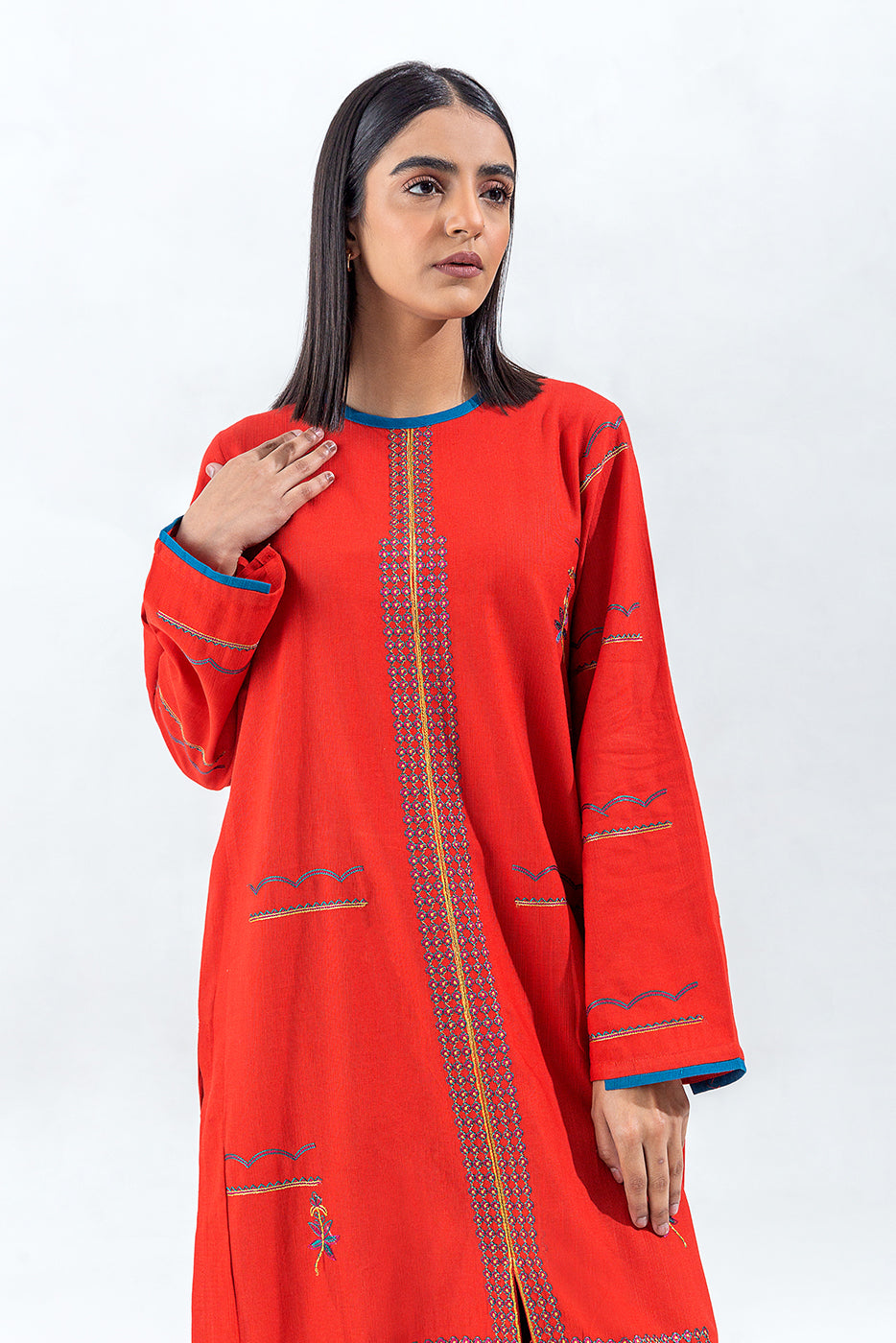 EMBROIDERED SLUB KHADDAR SHIRT(PRET)