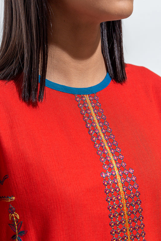 EMBROIDERED SLUB KHADDAR SHIRT(PRET)