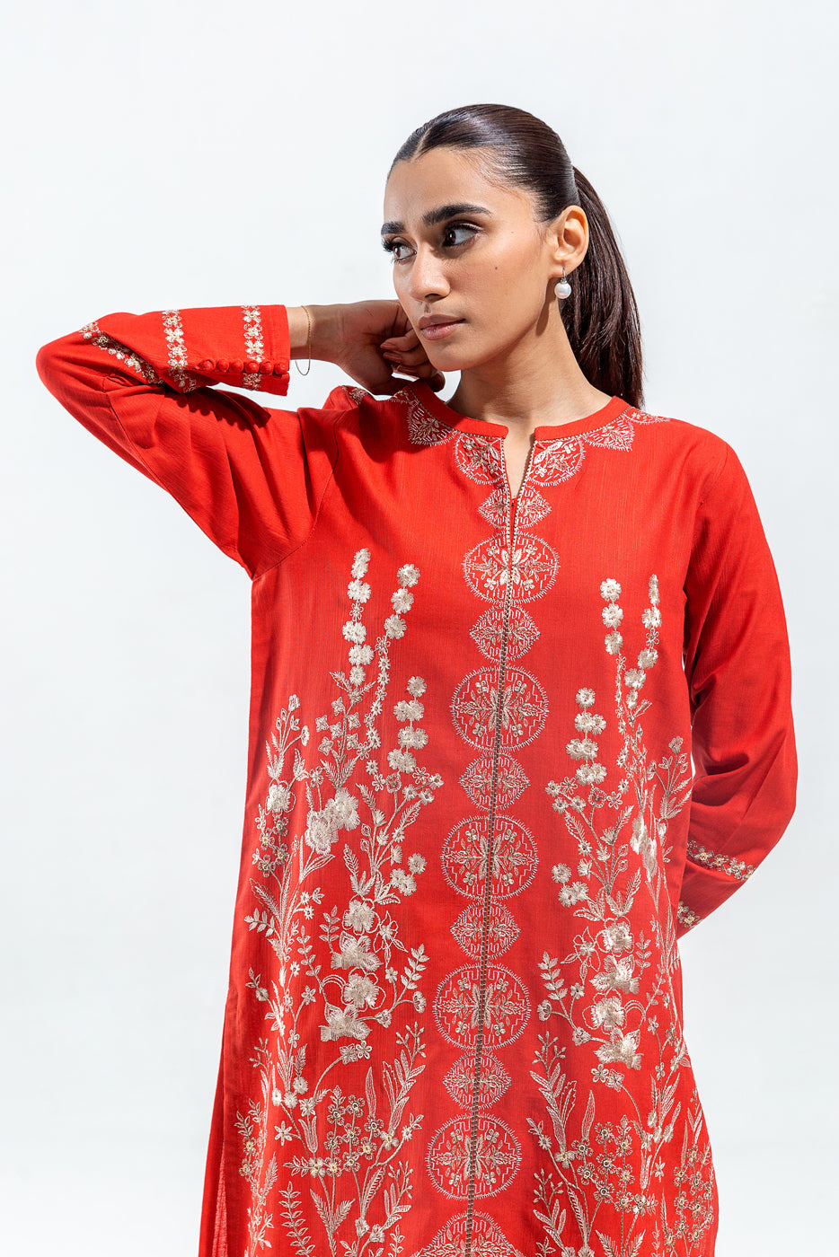 EMBROIDERED SLUB KHADDAR SHIRT (PRET)