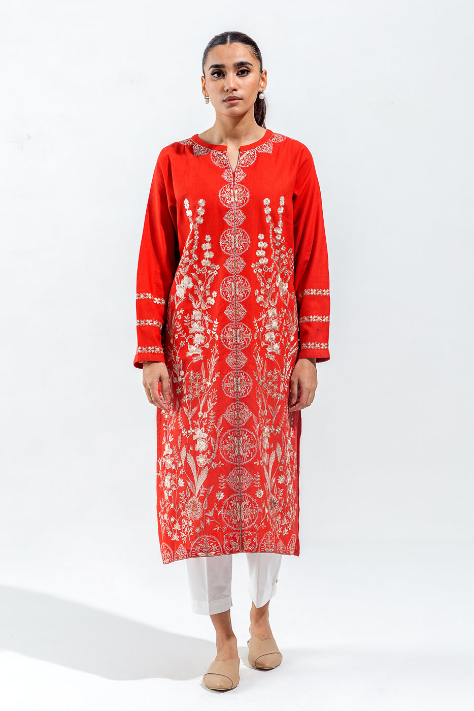 EMBROIDERED SLUB KHADDAR SHIRT (PRET)