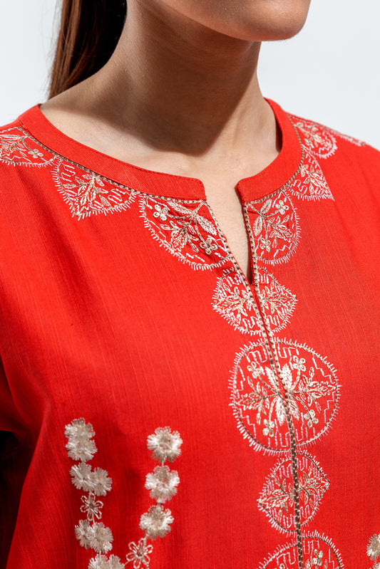 EMBROIDERED SLUB KHADDAR SHIRT (PRET)