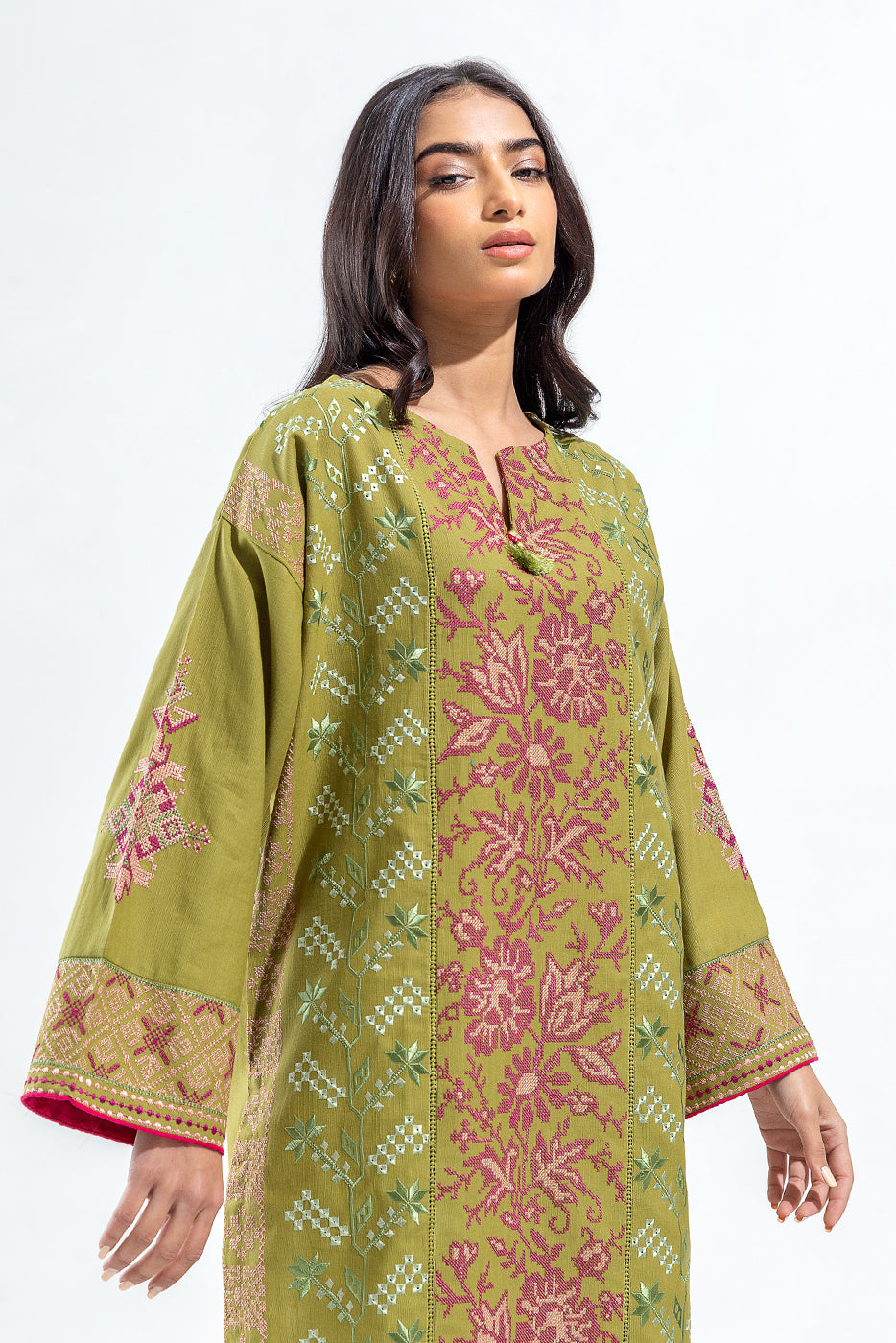 EMBROIDERED SLUB KHADDAR SHIRT (PRET)