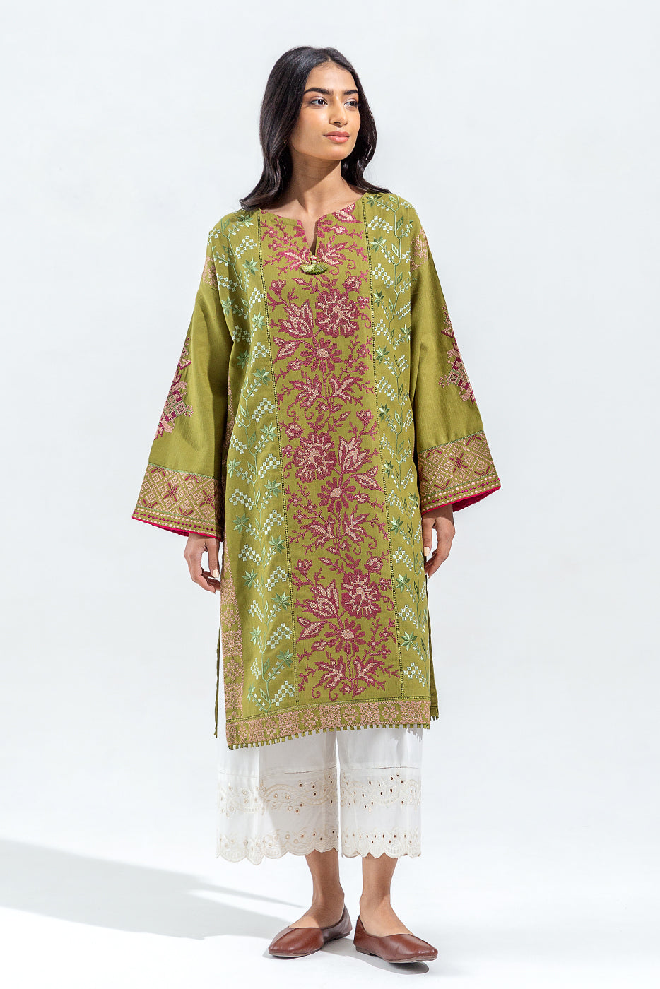 EMBROIDERED SLUB KHADDAR SHIRT (PRET)