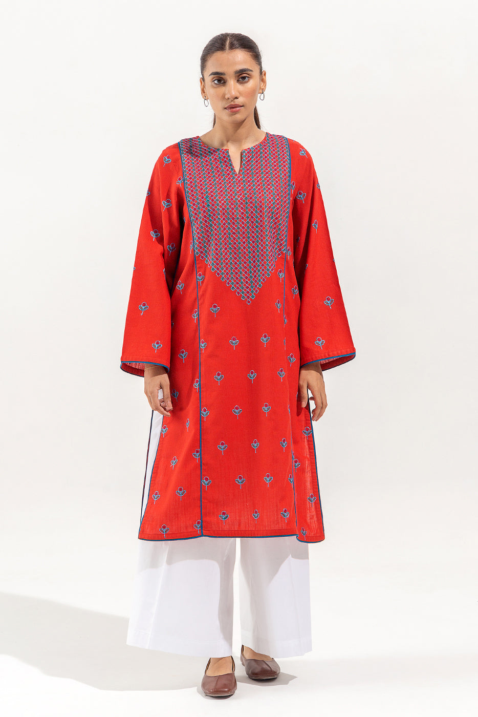 EMBROIDERED SLUB KHADDAR SHIRT (PRET)