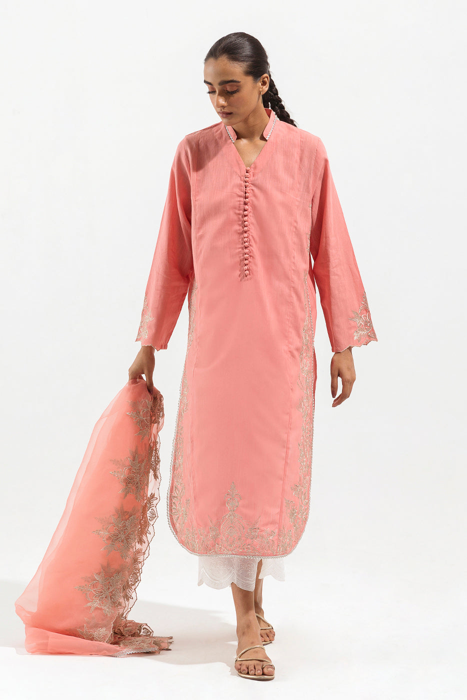 EMBROIDERED SLUB LAWN SHIRT (LUXURY PRET)