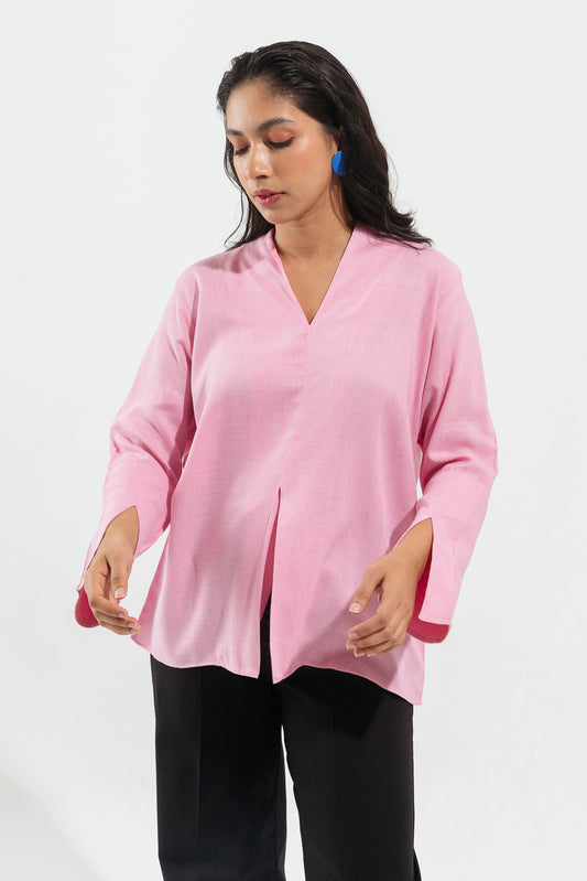 LIGHT PINK SHAWL COLLAR TOP