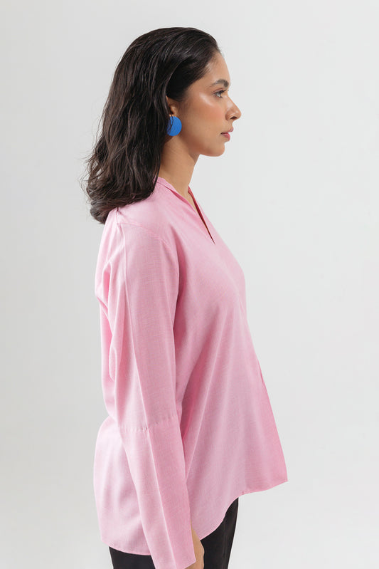 LIGHT PINK SHAWL COLLAR TOP