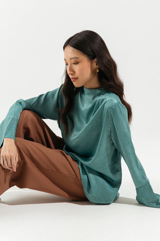 SEA GREEN MOCK NECK TOP