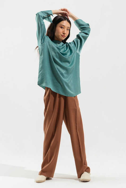 SEA GREEN MOCK NECK TOP