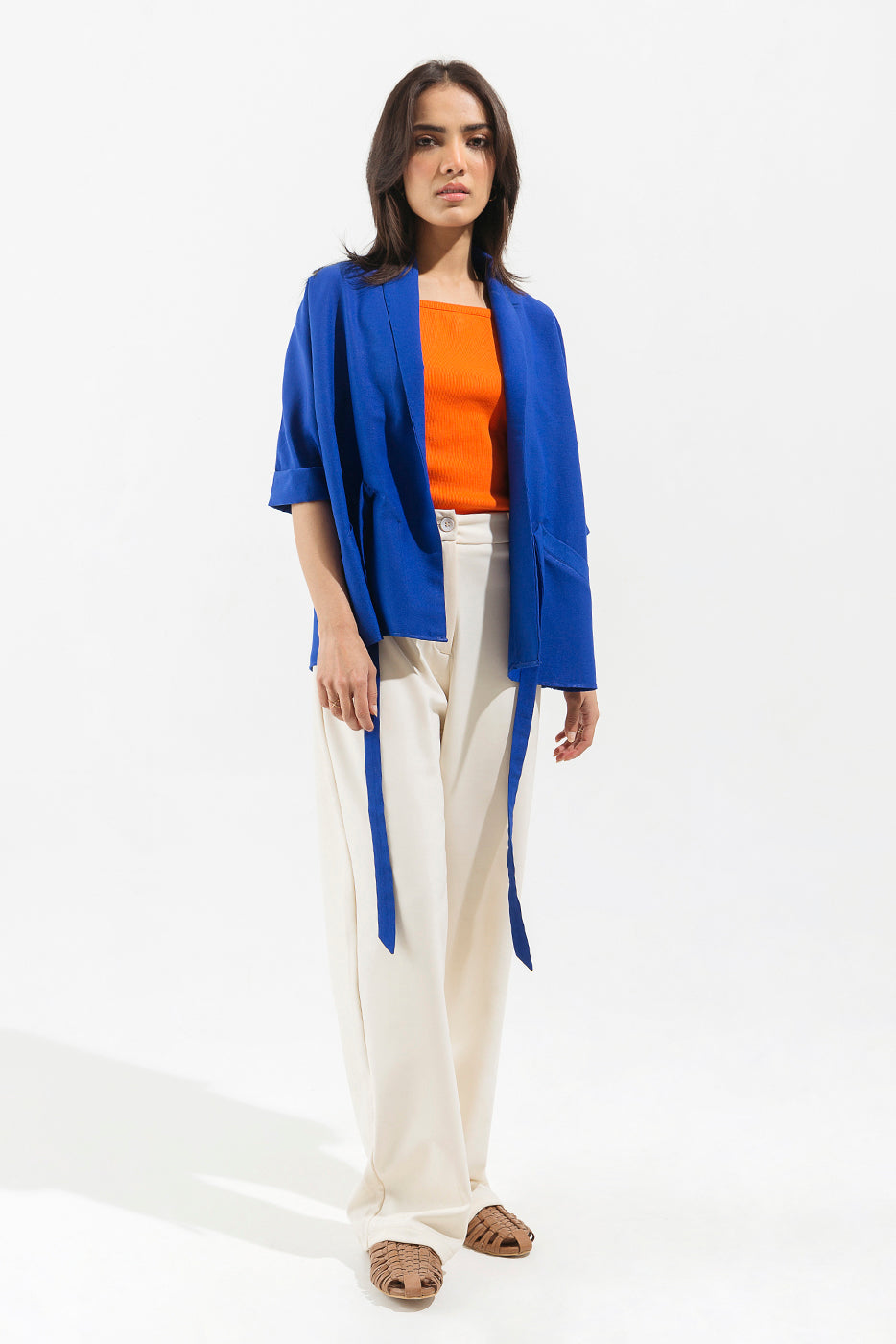 POWDER BLUE SHAWL COLLAR TOP