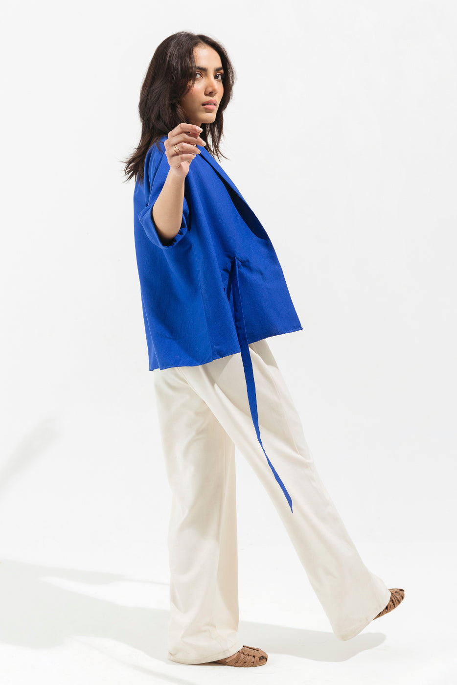 POWDER BLUE SHAWL COLLAR TOP