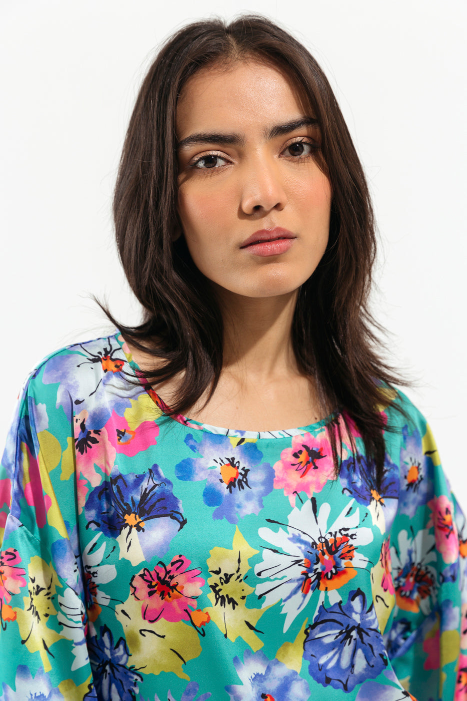 SEA GREEN ABSTRACT FLORAL TOP