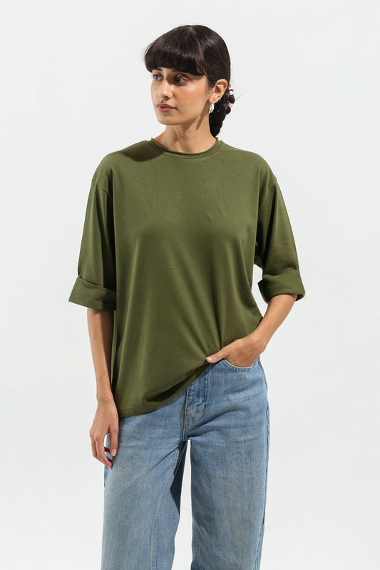 GREEN ROUND NECK T SHIRT