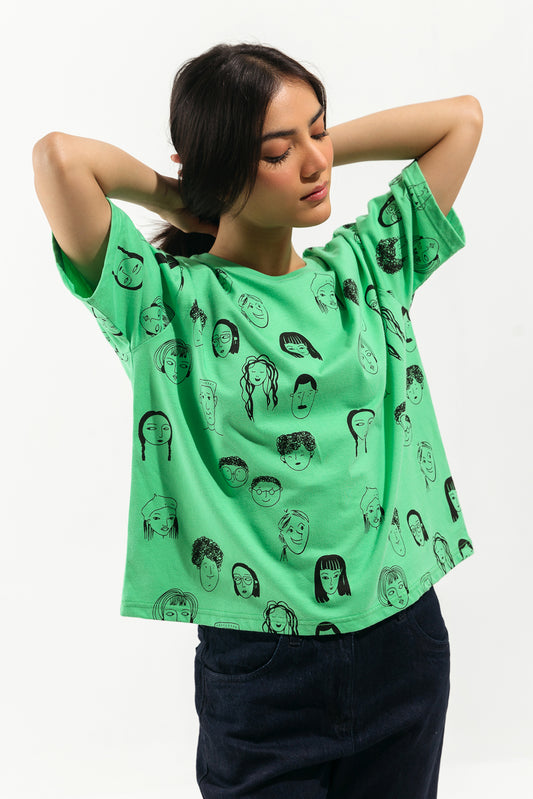 JADE GREEN PRINTED T-SHIRT