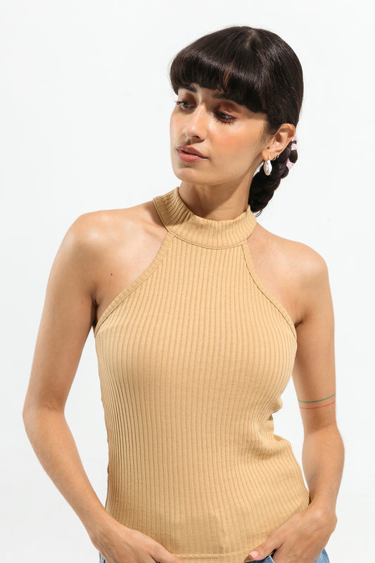 BEIGE HALTER NECK TOP