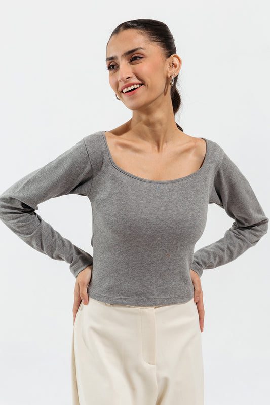 GREY STRAIGHT NECK TOP