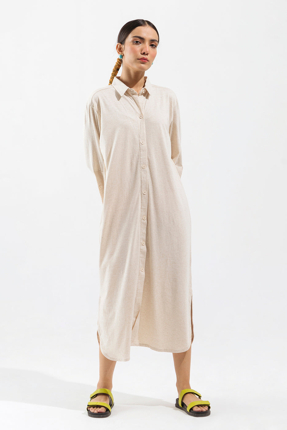 OATMEAL KNITTED SHIRT DRESS