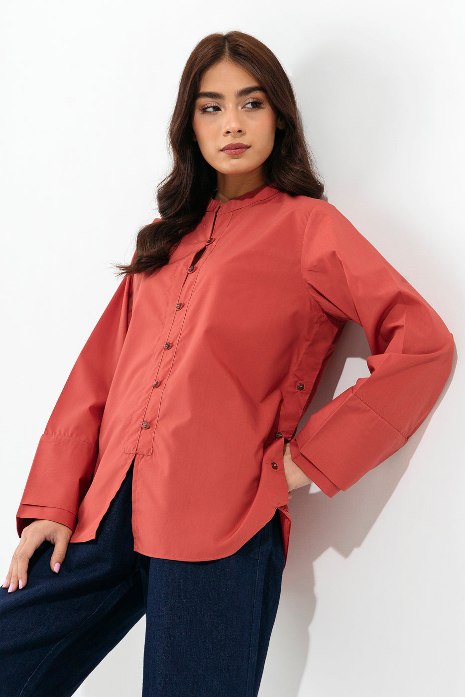 TERRACOTTA BUTTON-THROUGH SHIRT
