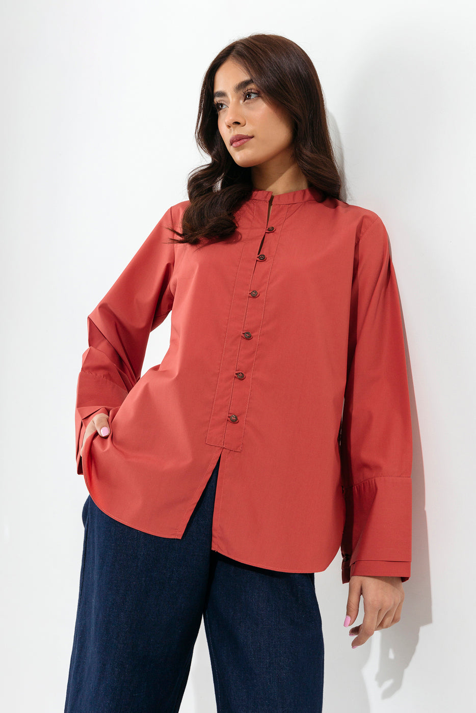 TERRACOTTA BUTTON-THROUGH SHIRT