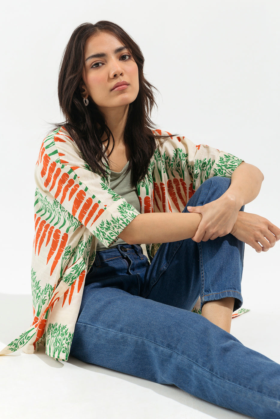 CARROT SREEN PRINTED WRAP TOP