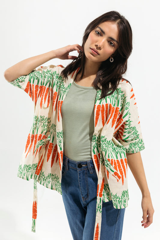 CARROT SREEN PRINTED WRAP TOP