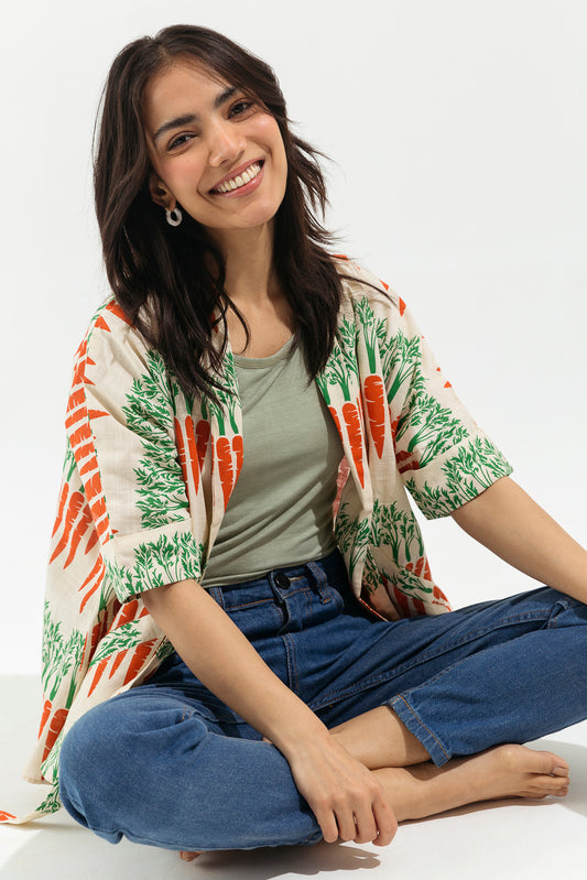 CARROT SREEN PRINTED WRAP TOP