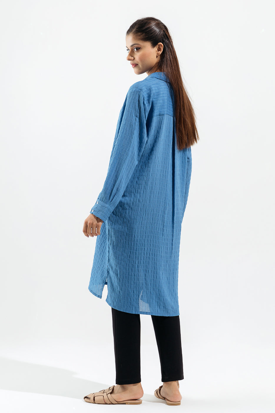 BLUE TEXTURED LONG TUNIC