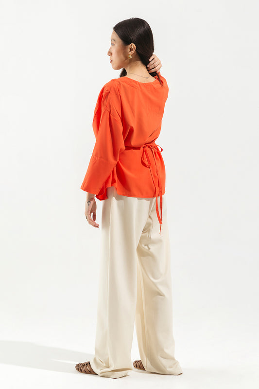 ORANGE CREPE PLEATED TOP