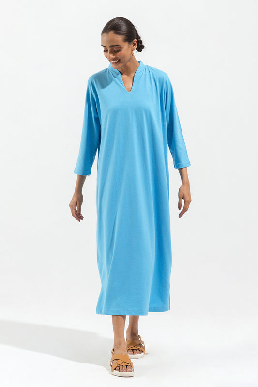 BLUE COLLARED KNITTED LONG DRESS