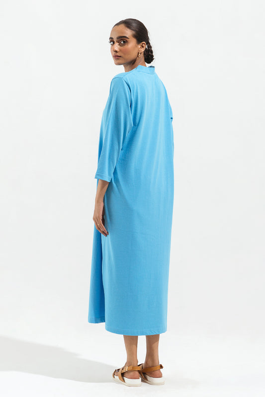 BLUE COLLARED KNITTED LONG DRESS