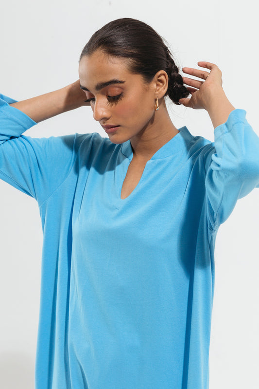 BLUE COLLARED KNITTED LONG DRESS