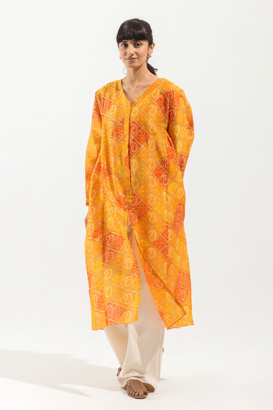 YELLOW CHUNRI CUTOUT LONG DRESS