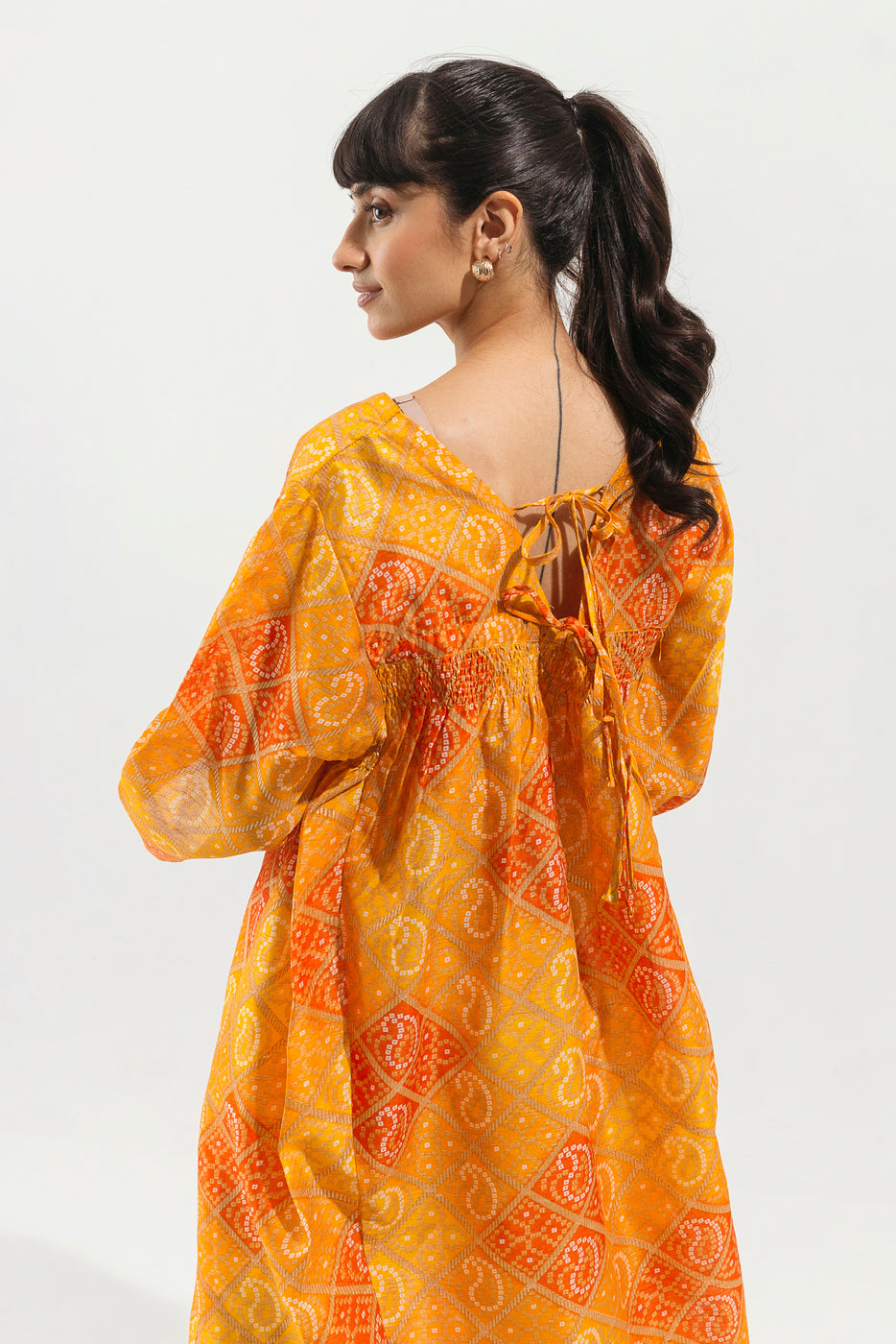 YELLOW CHUNRI CUTOUT LONG DRESS