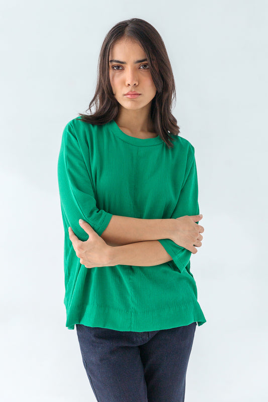 GREEN CREW NECK TOP