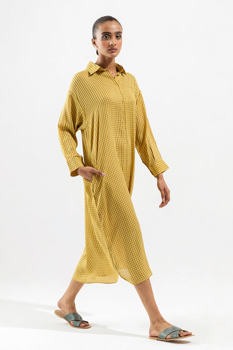 YELLOW CHECKERED LONG TUNIC