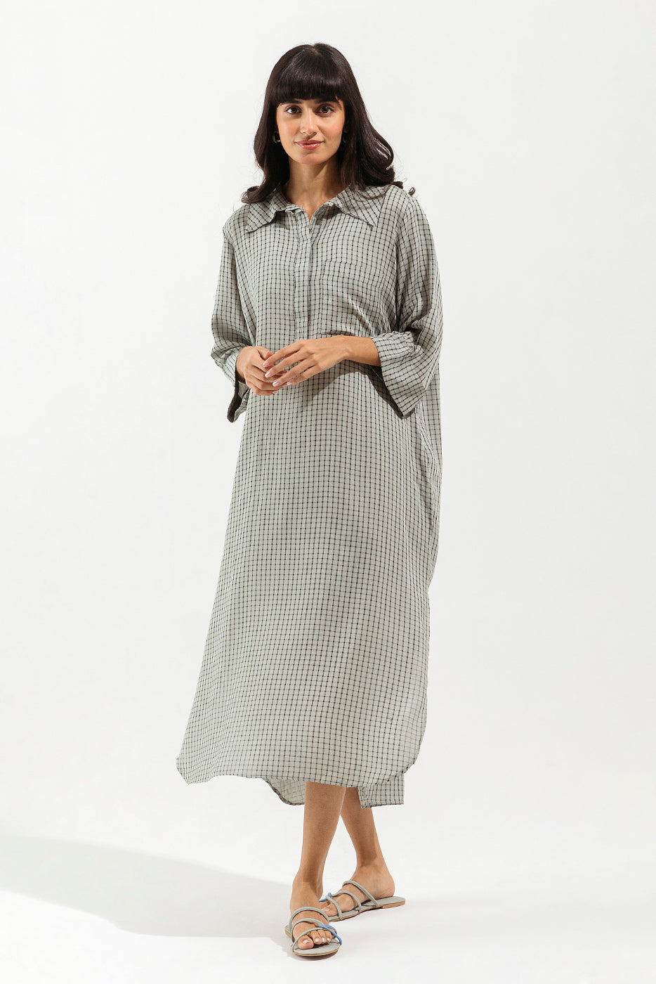 SEA GREEN CHECKERED LONG TUNIC