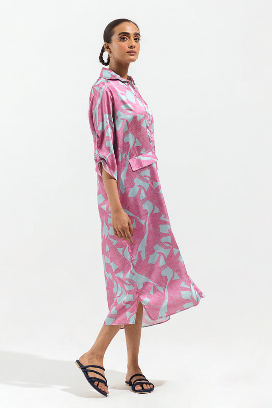 POWDER BLUE PRINTED SILK LONG TUNIC